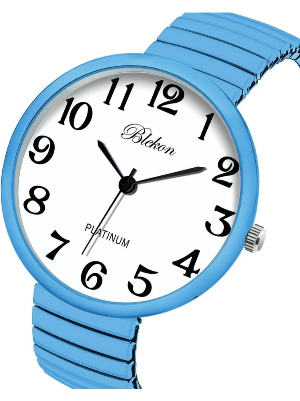 Women's Light Blue Super Large Face Stretch Band Japanese Movement Fashion Watch